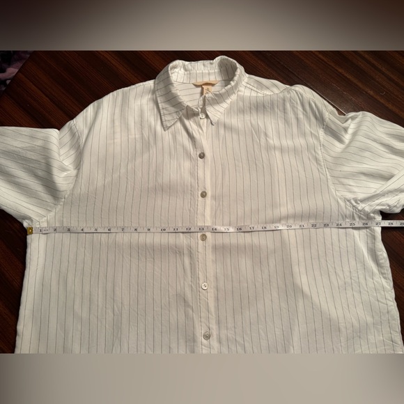 H&M Black/White Oversized Pinstripe Button-Down Shirt Wide Cuffs Size L EUC - Picture 10 of 12